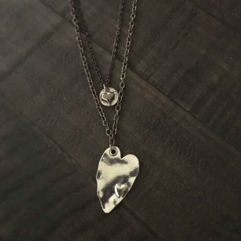 One of a kind artisan Triple heart edgy necklace